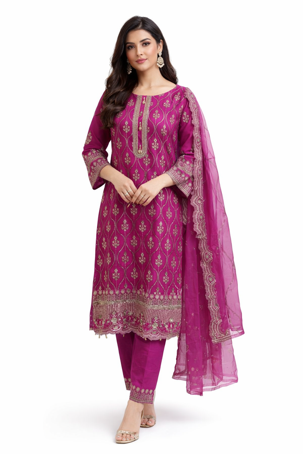 Noor-e-Safa – Luxury Magenta Embroidered Pakistani Party Dress