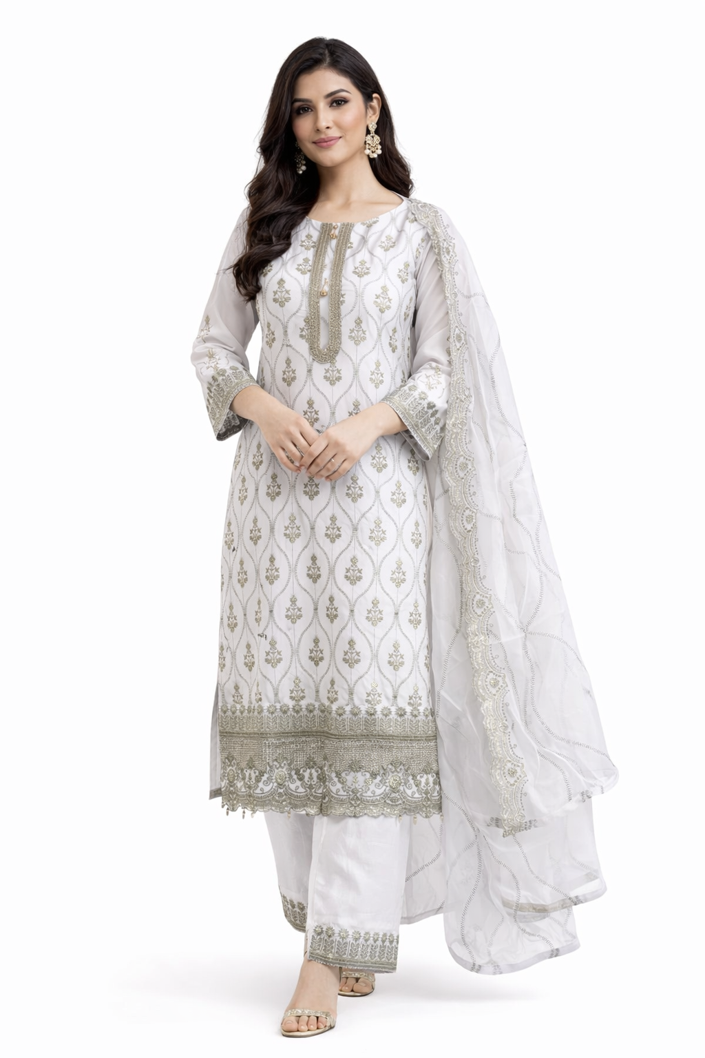 Noor-e-safa luxury white Embroidered Party dress